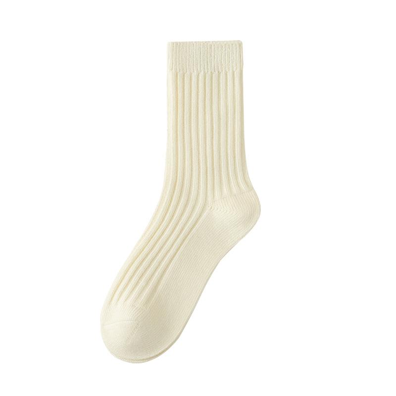 Women's Mid-calf Spring and Autumn Thick Cotton Socks, White Retro Autumn and Winter Loose Long Calf Pile Socks, Women's Long Socks