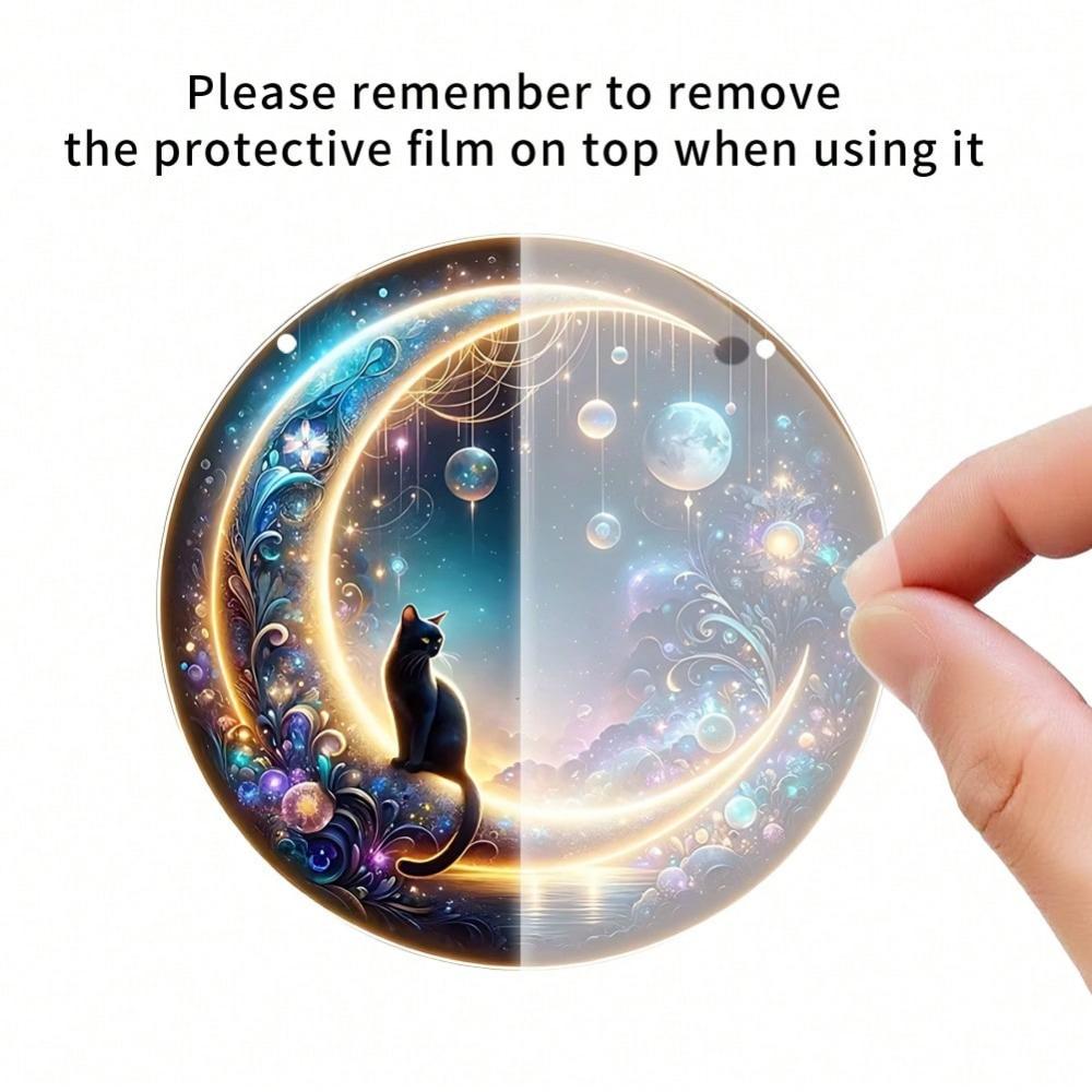 2D plochý akrylový lapač slunce s černou kočkou, měsíční barvení, závěs na okno, zahrada, dvůr, veranda, domov, nástěnná, pokojová dekorace