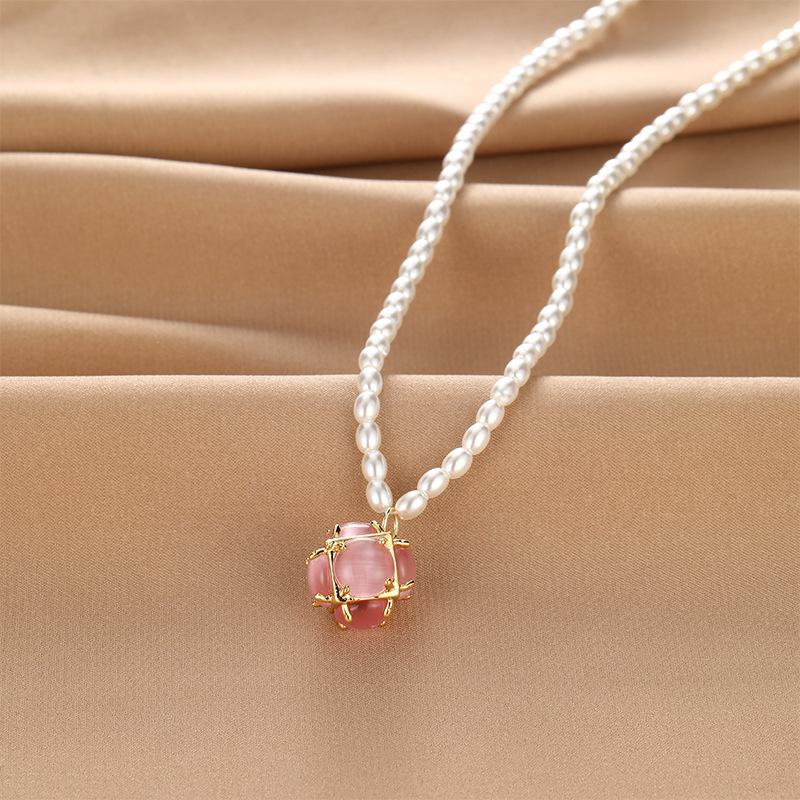 Natural Freshwater Pearl Necklace Women'S High Sense Versatile Temperament Opal Pendant Collarbone Chain