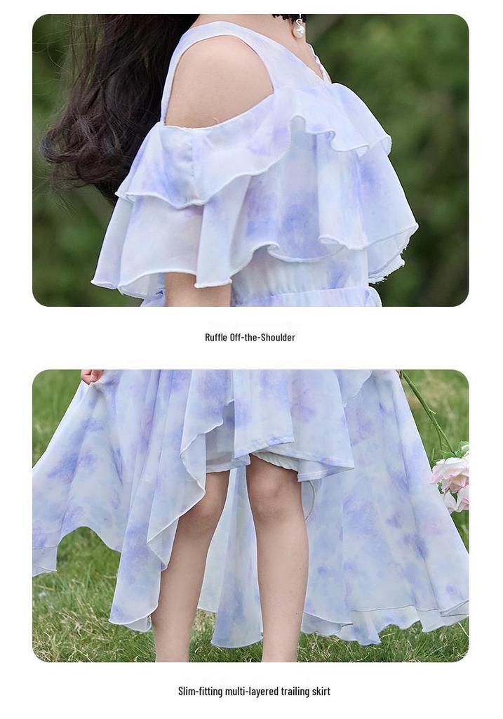 Elegante Vestido de Verano de Gasa Floral para Niñas - Falda Estilo Princesa 2026