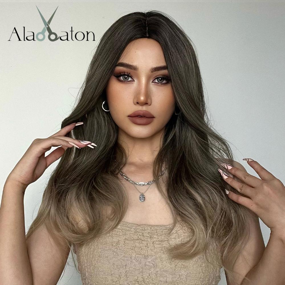 

АЛАН ИТОН Синтетические парики Длинные прямые слоистые прически Волнистый Омбре Черный Коричневый Блондин Полные парики для женщин Ежедневно