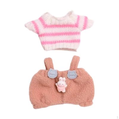 2x Dolls Suspender Pants with T Shirt Costume Accs, Miniature Clothes Outfits for 15-17cm