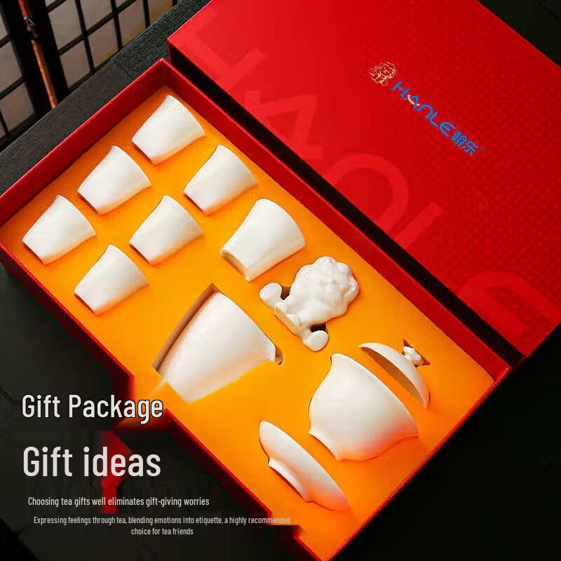 Hao Ai Jia Lamb Fat Jade Porcelain Lion Fortune Tea Set