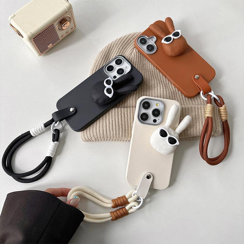 For IPhone16promax Glasses Puppy Portable Rope 17 Mobile Phone Case for Apple 15plus Silicone Female New Model