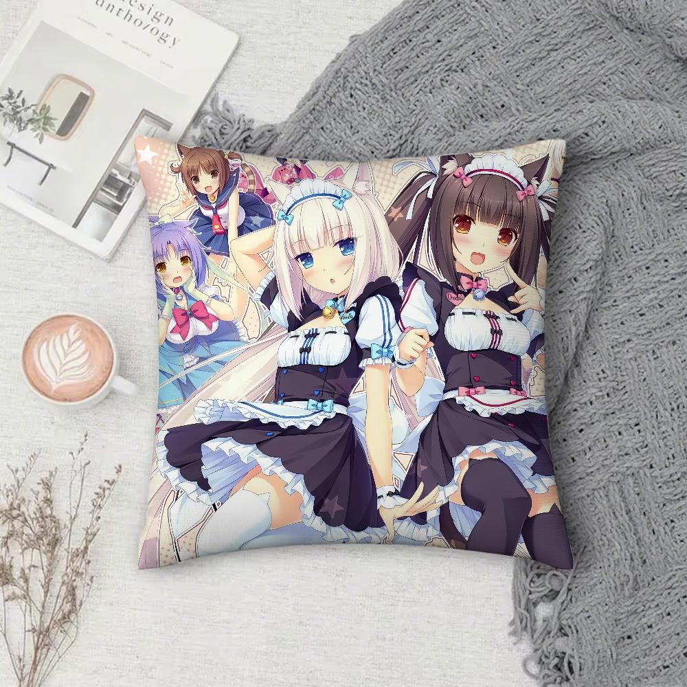 Game NNekoparaS Anime Pillow Case Square DoubleSided Printing Sofa Cushion Cover Pillowcase Bedroom Bedside