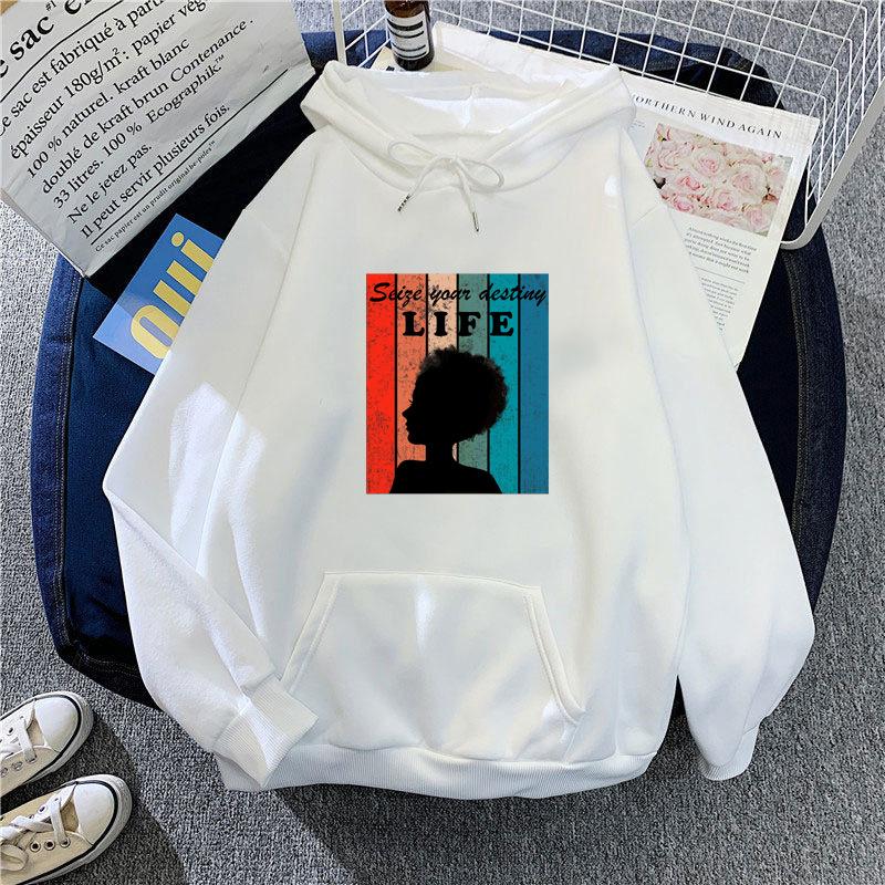 Women Autumn Winter Plush Thickened Hoodie Hooded Ladies Printed Oversize Loose Long Sleeves Pullover Sweatshirt