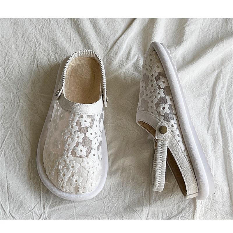 Summer Two Way Open Toe Lace Breathable Soft Flat Shoes Casual Versatile Hollow Design Comfort Sandals