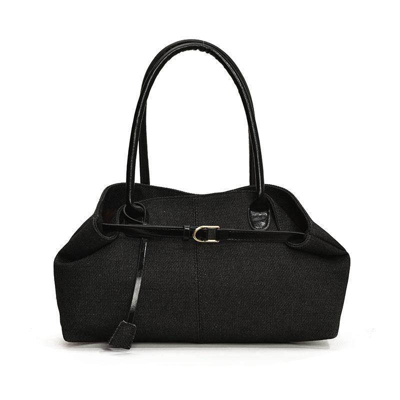 

Сумка-тоут большой вместимости для поездок на работу, сумка под мышкой, женская новая холщовая ретро портативная сумка-тоут через плечо, легкая чёрный