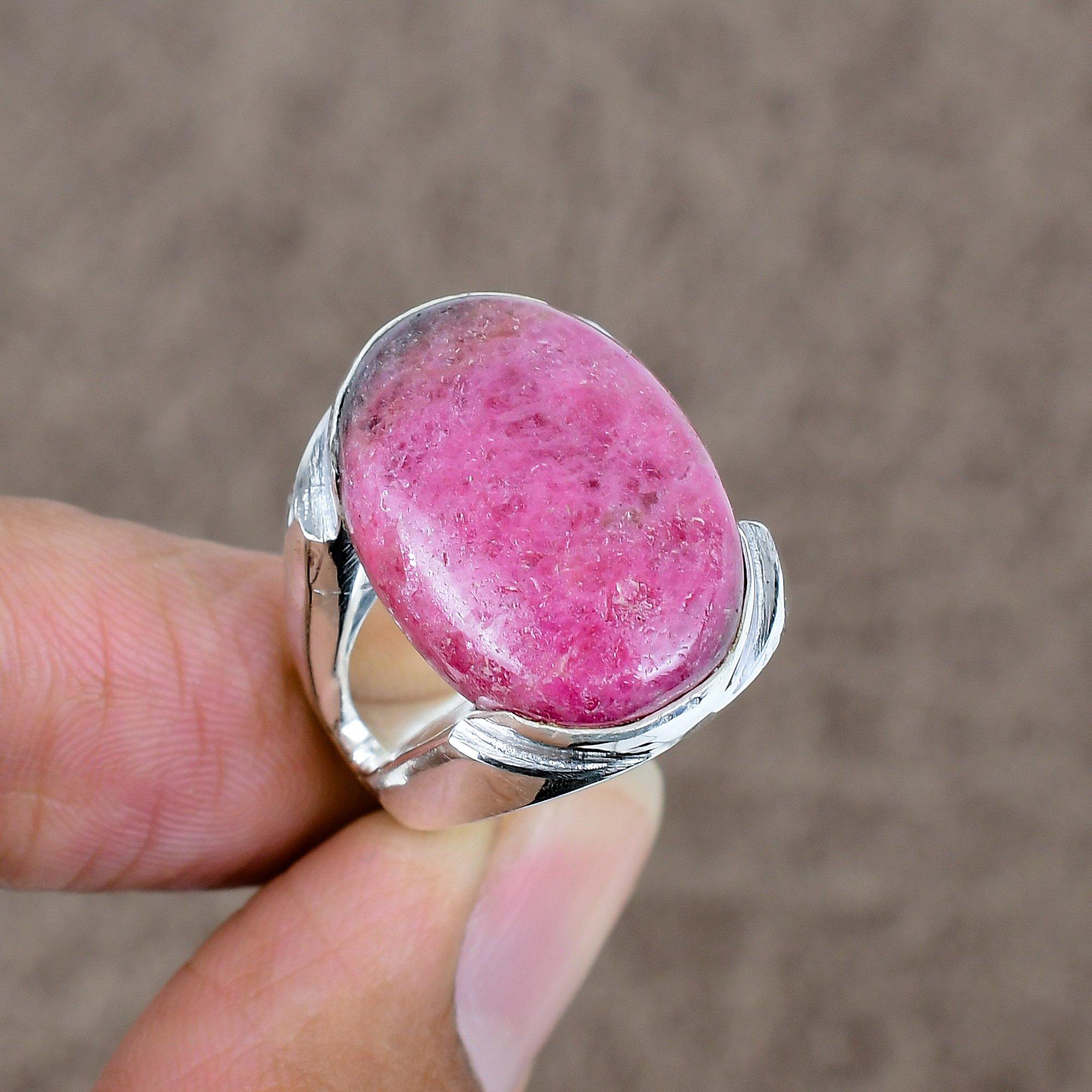 

Pink Thulite Genstone Handmade 925 Sterling Silver Jewelry Ring Size 8 KKG-493