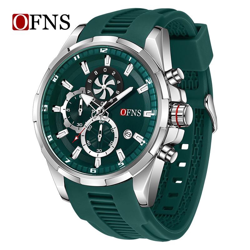 OFNS Business Men's Quartz Watch: Fashionable, Three Sub-Dials, Six Hands, Calendar, Waterproof.