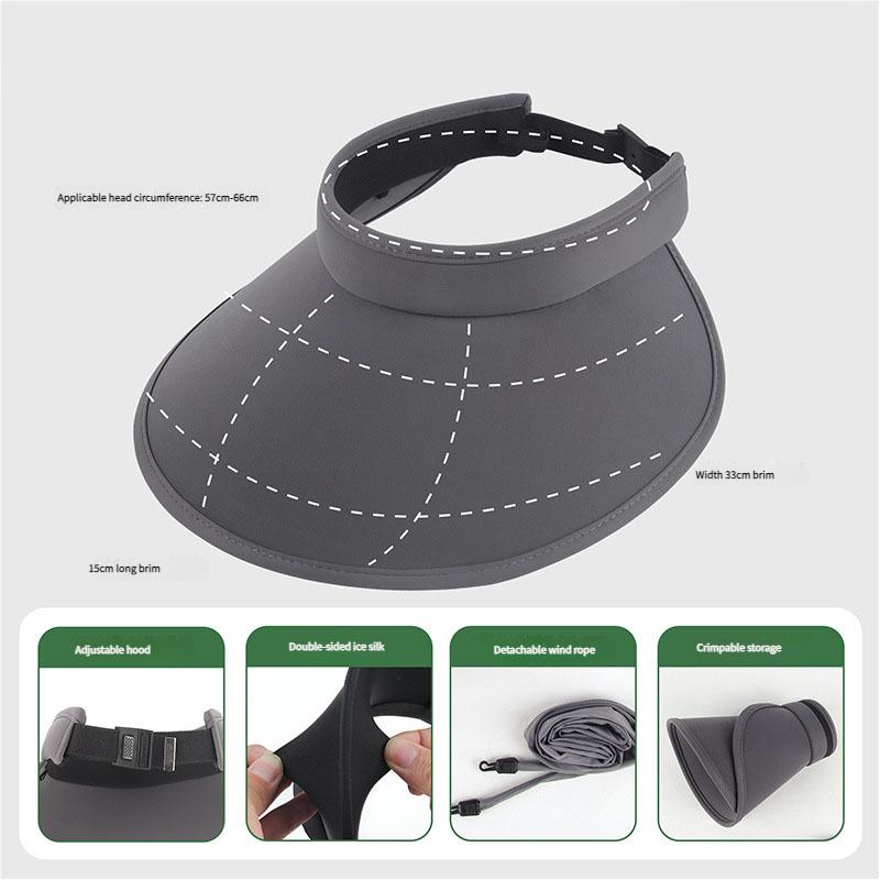 

Кепка-козырек с двойным слоем, защита от УФ-лучей, шляпа от солнца с широкими полями, регулируемый головной убор, дышащая, для велоспорта, пеших прогулок, активного отдыха, летняя шляпа от солнца темно серый