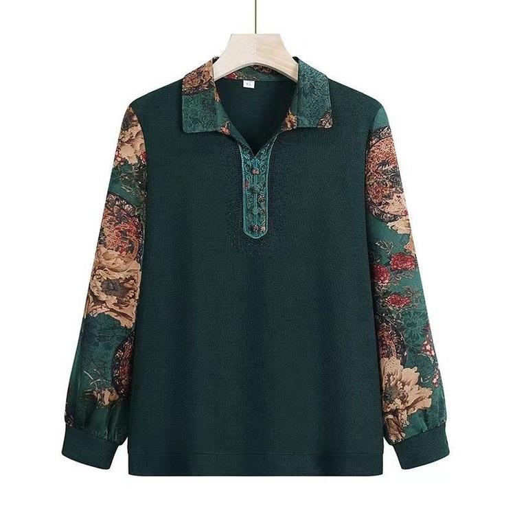 Clothes for Women Long-sleeved Tops for Mothers Spring and Autumn Loose T-shirts 60-70 Years Old Mother-in-law and Grandma Shirt