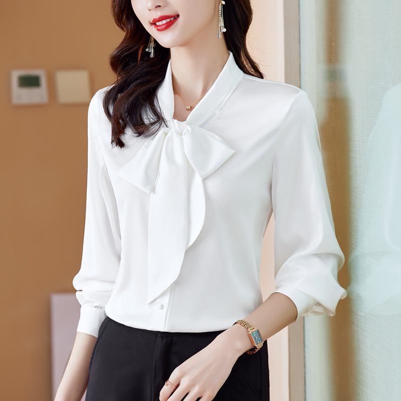 Women's Fashion Silk Long-Sleeve Bow Shirt, 2025 New Collection