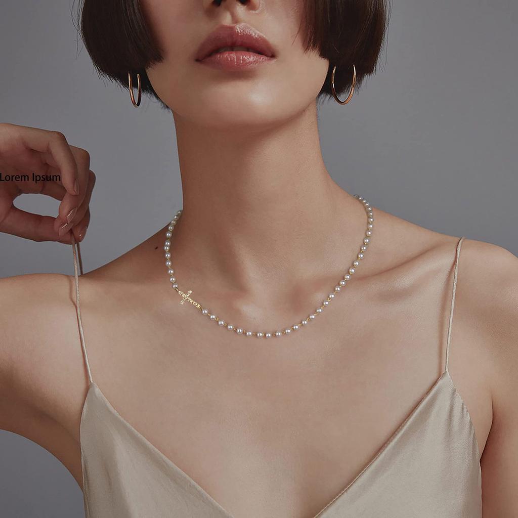 Exquisite and Simple Cross Necklace Women's Single-layer Imitation Baroque Pearl Handmade Pearl Necklace Women