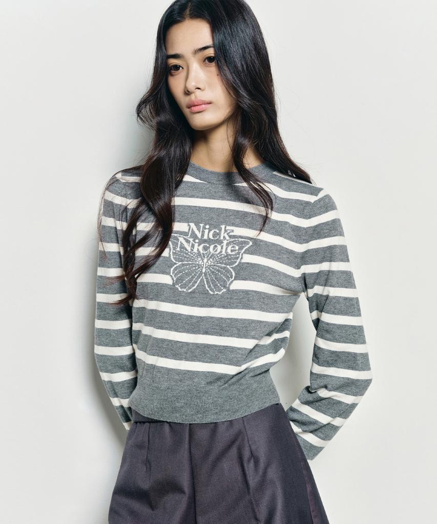 Nigaennikol Mini Butterfly Signature Stripe Knit_Gray