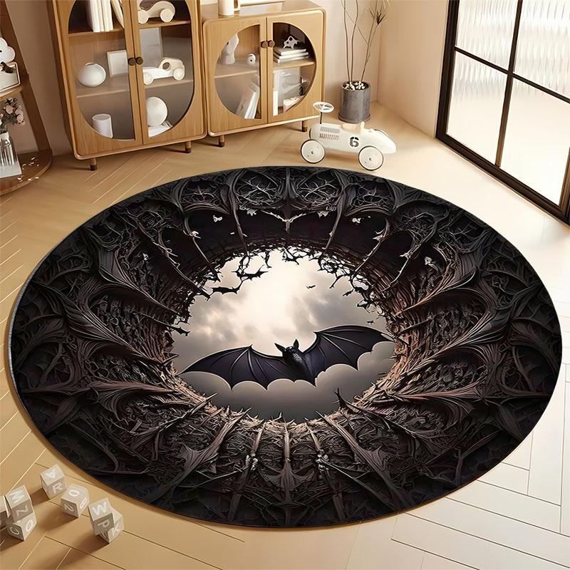 

Dark Gothic Bat Design Rug for Halloween Decor round carpet for home sofa bedroom, gift Diameter 60cm
