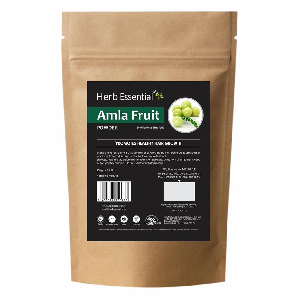 Herb Essential Natural & Traditional Pure Amla Powder, For Hair Loss | 100gm 0.2lbs
