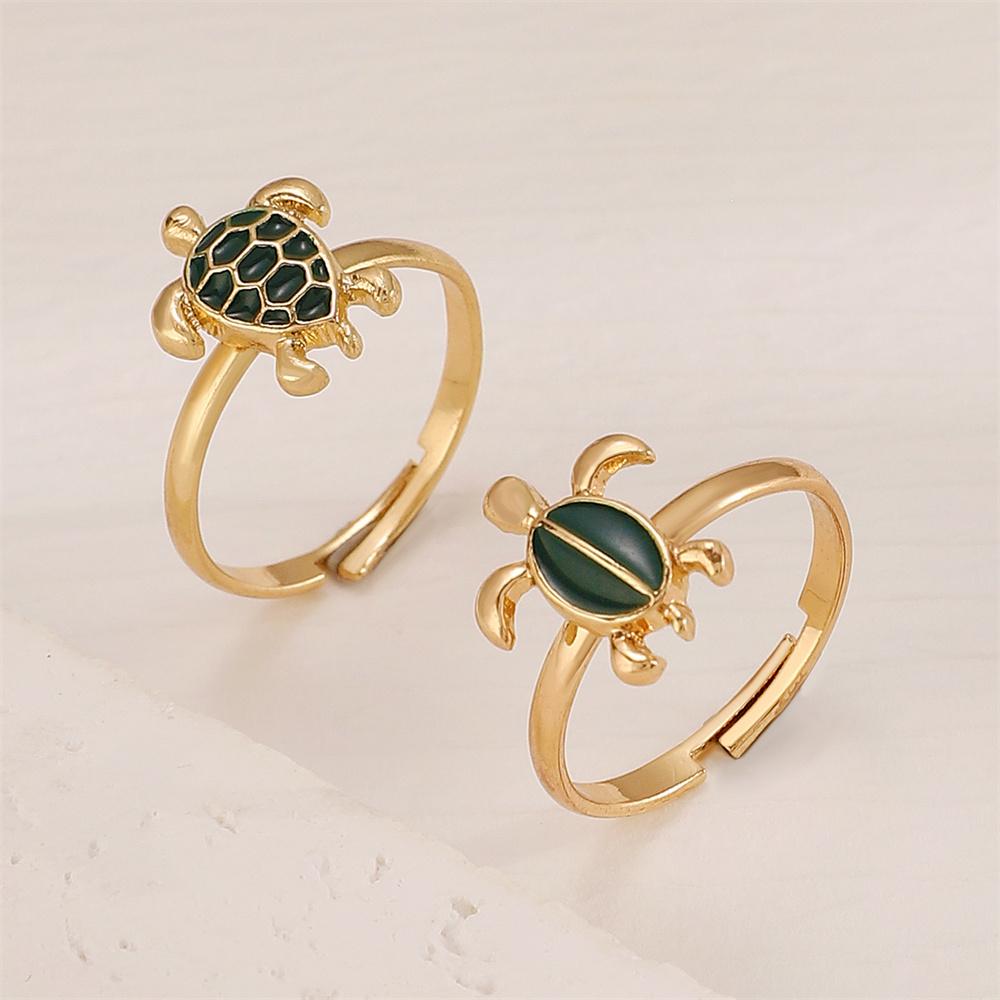 

Creative Turtle Ring 2-Piece Set Stacking Ring Summer Versatile Ocean Style Ring Set Band Daily Accessory