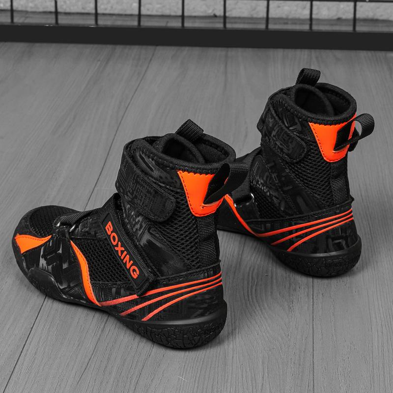 Kids Boxing Shoes Lightweight Training Sneakers White Black Outdoor Wrestling Ankle Boots for Boys Girls Breathable Sports Footwear