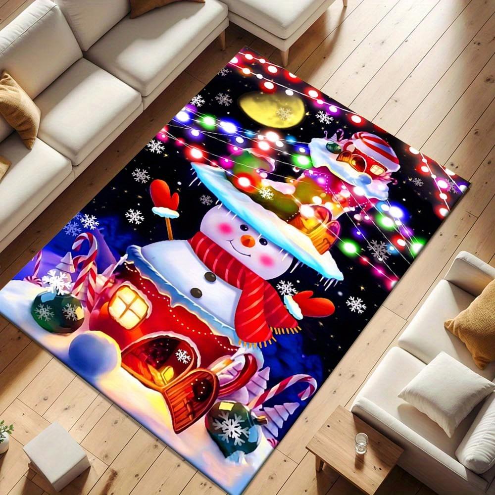 1pc Christmas Themed Rug, Rich Snowman Print, Bedside Carpet, Non slip Laundry Room Mat, Machine Washable Water Absorbing Entrance Door Mat,