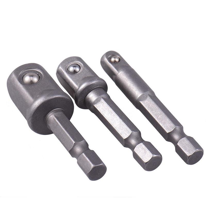 Drill 1socket Adapter Bits Set Hex Shank 14" 38" 12" 3pcs Impact Driver Tools