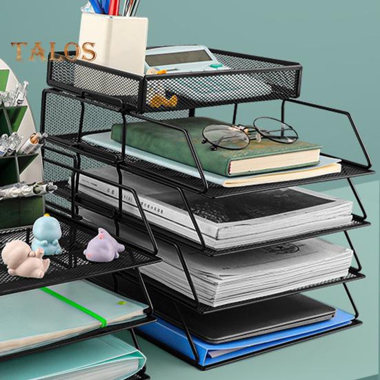 File Rack 3/4 Layers Hollow Mesh Stable Structure Removable Large Capacity Notebook Book Decktop Organizer Paper Letter Stoarge Tray Office Workspace