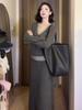 Stylish Korean Grey Knit Sweater and Skirt Set for Women - Chic Autumn/Winter Outfit