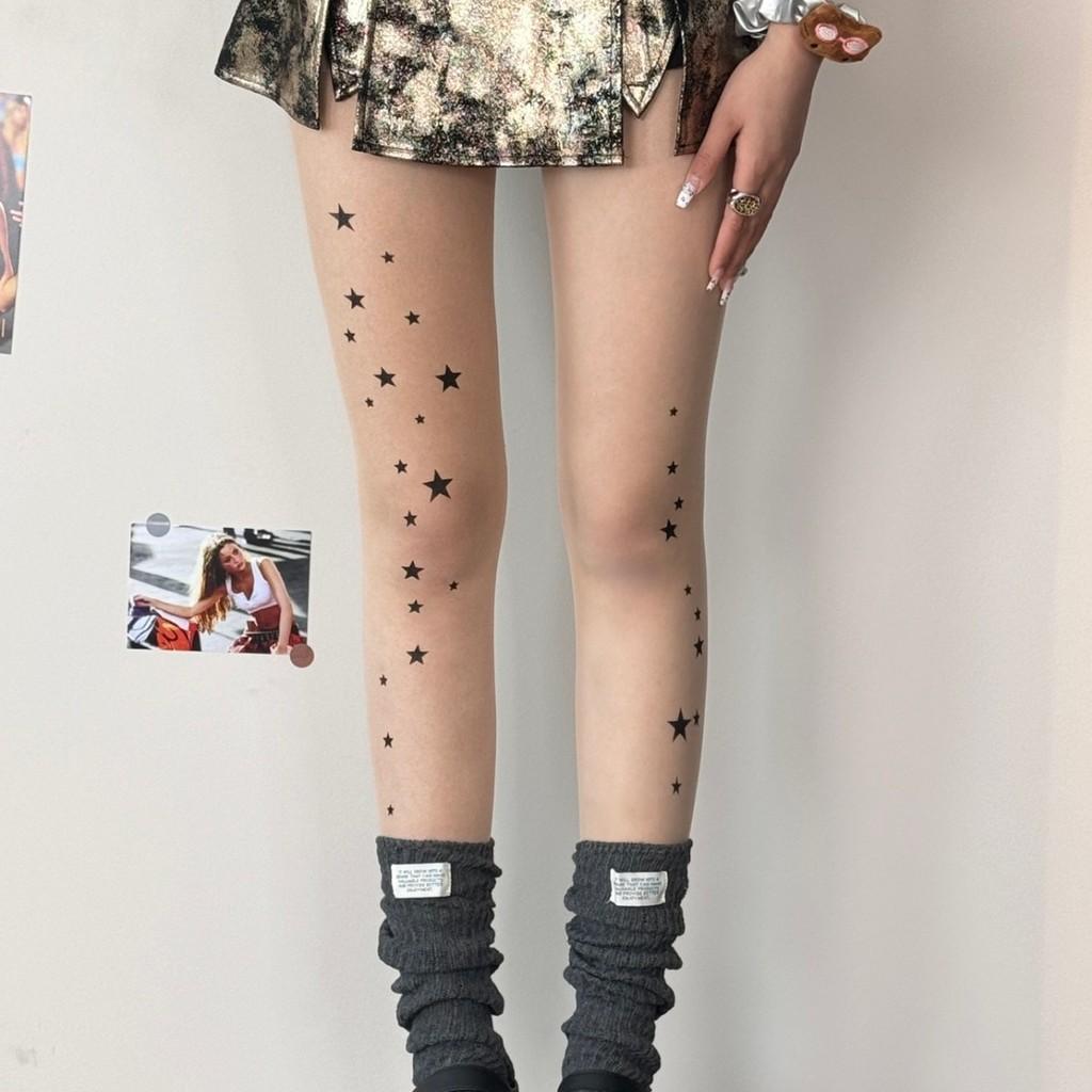 Nylon Star Pattern Tights With Invisible Design For Teen Girls