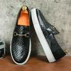 Fashion Men's Casual Shoes Embossed Leather Men Fashion Buckle Loafers Mens Slip-on Board Shoes Outdoor Flats