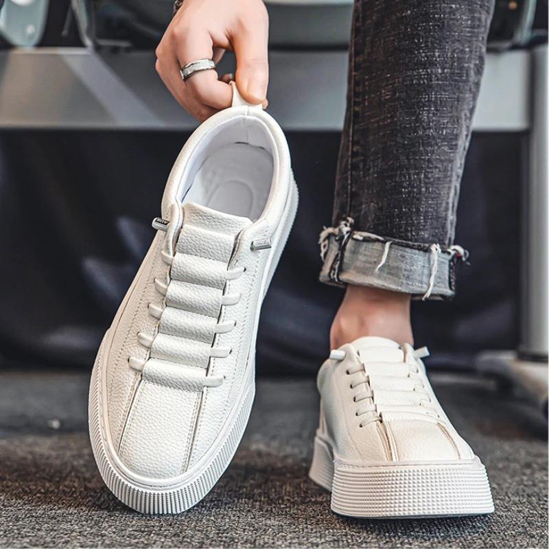 Spring New Men's Shoes, Fashionable and Versatile Lace Up Sneakers, Leather Comfortable and Casual Board Shoes