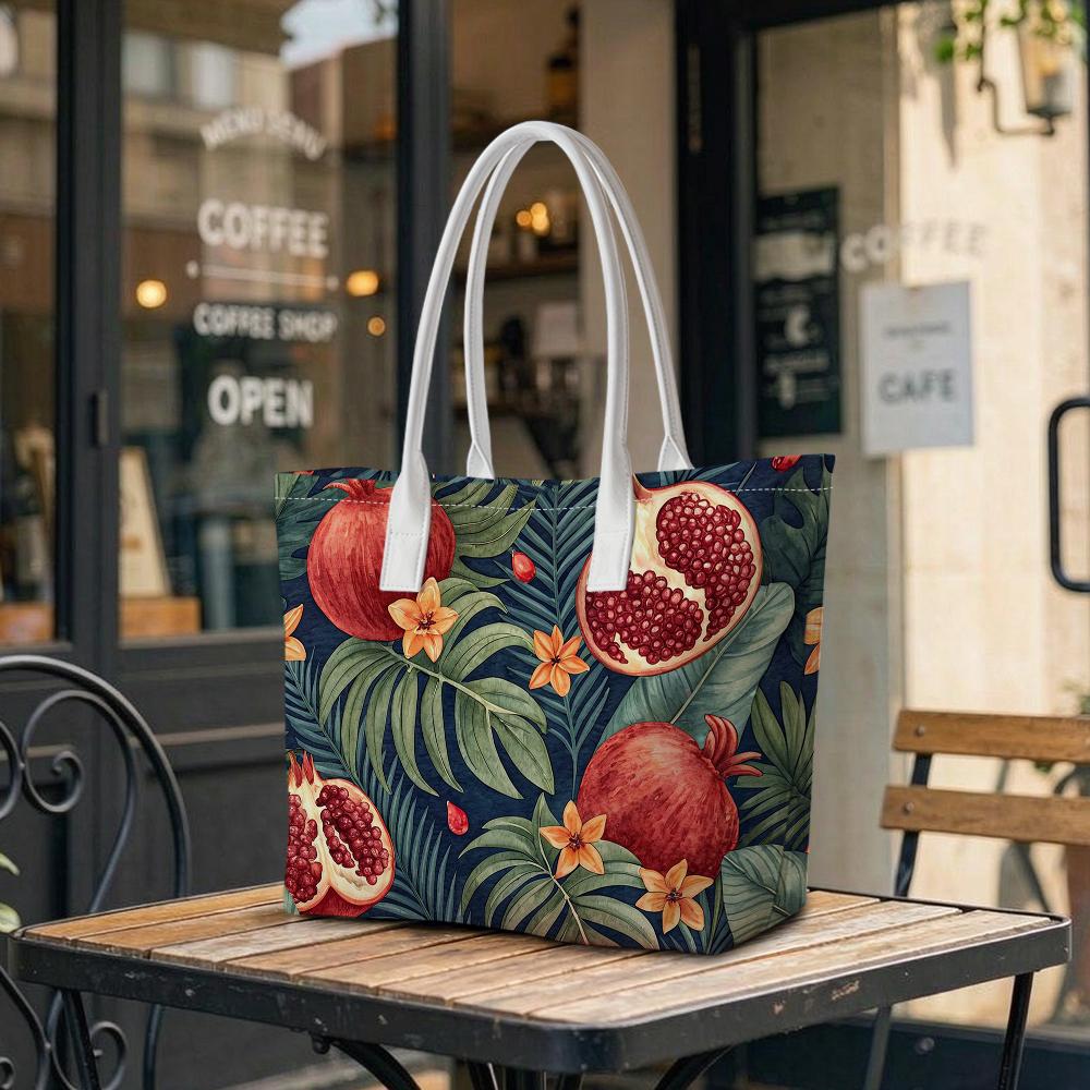 Vintage Pomegranate Print Casual Tote Bag Fashion Ladies Daily Large Capacity Shopping Shoulder Bag