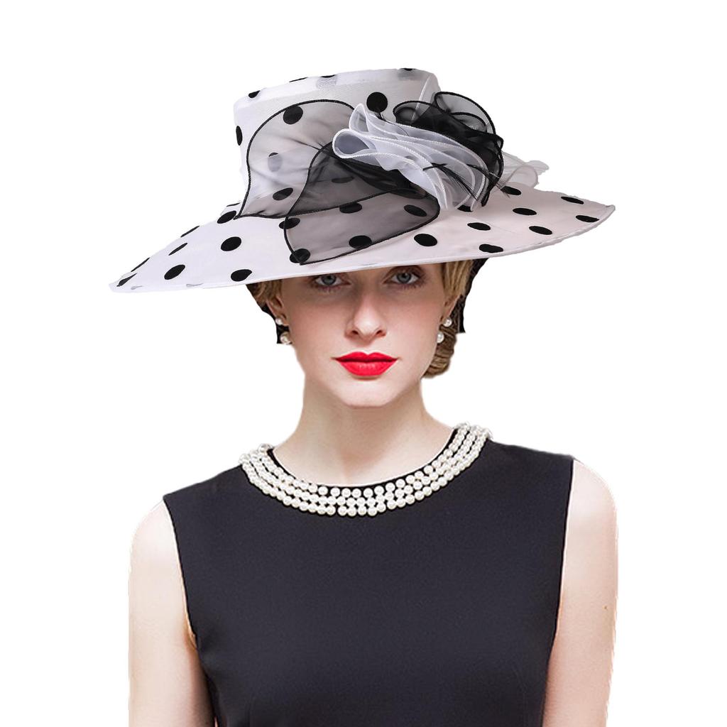 Women Church Hats Wide Brim Sun Derby Hat Organza Fascinators Kentucky Hats for Women Tea Party Wedding Hat