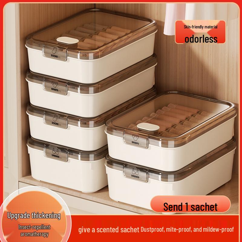 Drei-in-Eins Intimwäsche-Organizer: Unterwäsche-, Slips- und Socken-Aufbewahrungsbox mit Fächern, Deckel und Duft