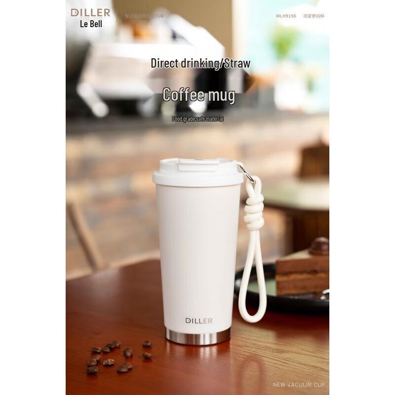 Diller MLH9196 Stainless Steel Insulated Coffee Mug with Straw and Handle
