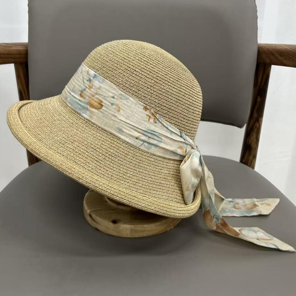 

Summer vacation straw hat female seaside outing sunshade sunscreen bucket hat beach hat sun hat M（55-58cm） хаки