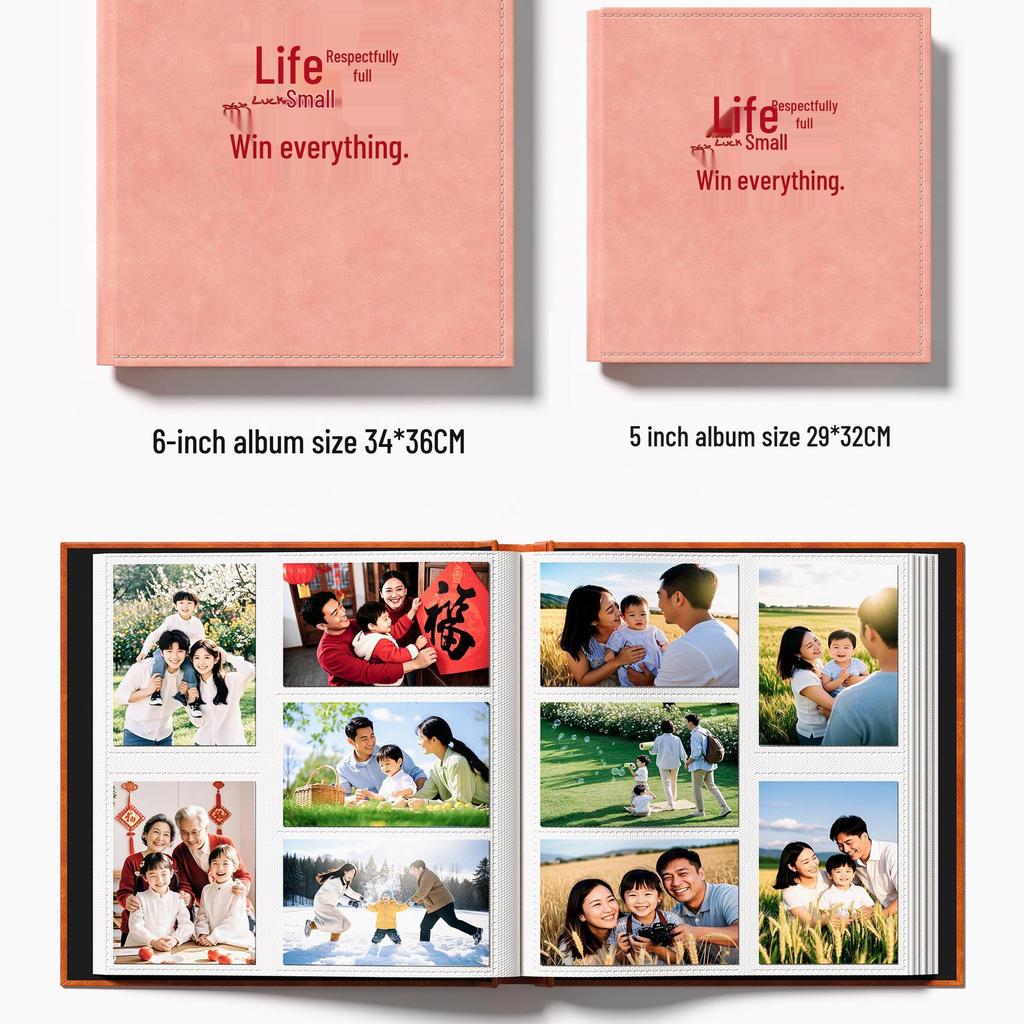 Leather 6-Inch Large Capacity Photo Album: Horizontal/Vertical Version, 5 Pages for Family, Baby, and Commemorative Photos.