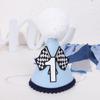 Fast One 1st Birthday Hat for Boys - Blue Race Car Themed Crown and Decorations for First Birthday Celebration