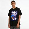 Cute Panda Holding Bubble Tea Cartoon Print Casual T-shirt Pure Cotton T-shirt