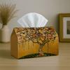1pc Tissue Box Holder Featuring an Art Nouveau Luxurious Golden Design with a Tree of Life Mosaic. Made from Durable Polyester, It's Perfect for The K