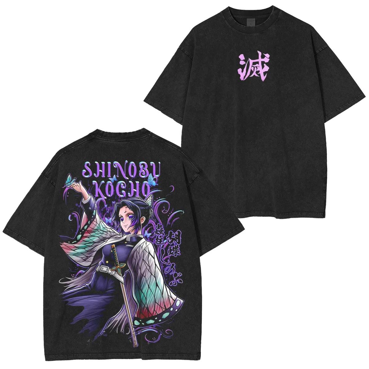 

Streetwear Demon Slayer Vintage Washed Graphic T Shirt Unisex Women Cotton Short Sleeve Anime Graphic Tee Casual Tops Y2k Tees M