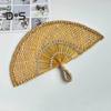 Handgefertigter Fächer aus Strohweben, natürliches Seegras, Raffia-Handfächer, halbrund, gewebtes Palmblatt, Handfächer, Sommer-Kühlfächer, Hochzeits-Party-Dekoration
