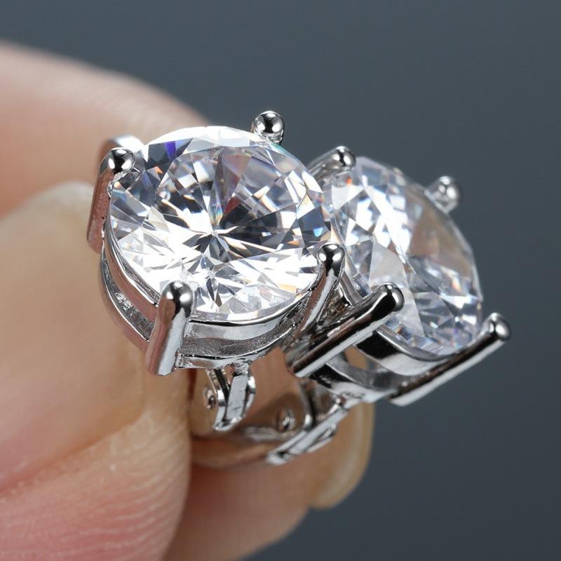 wih zircon four-claw round diamond ear buckle wild nature