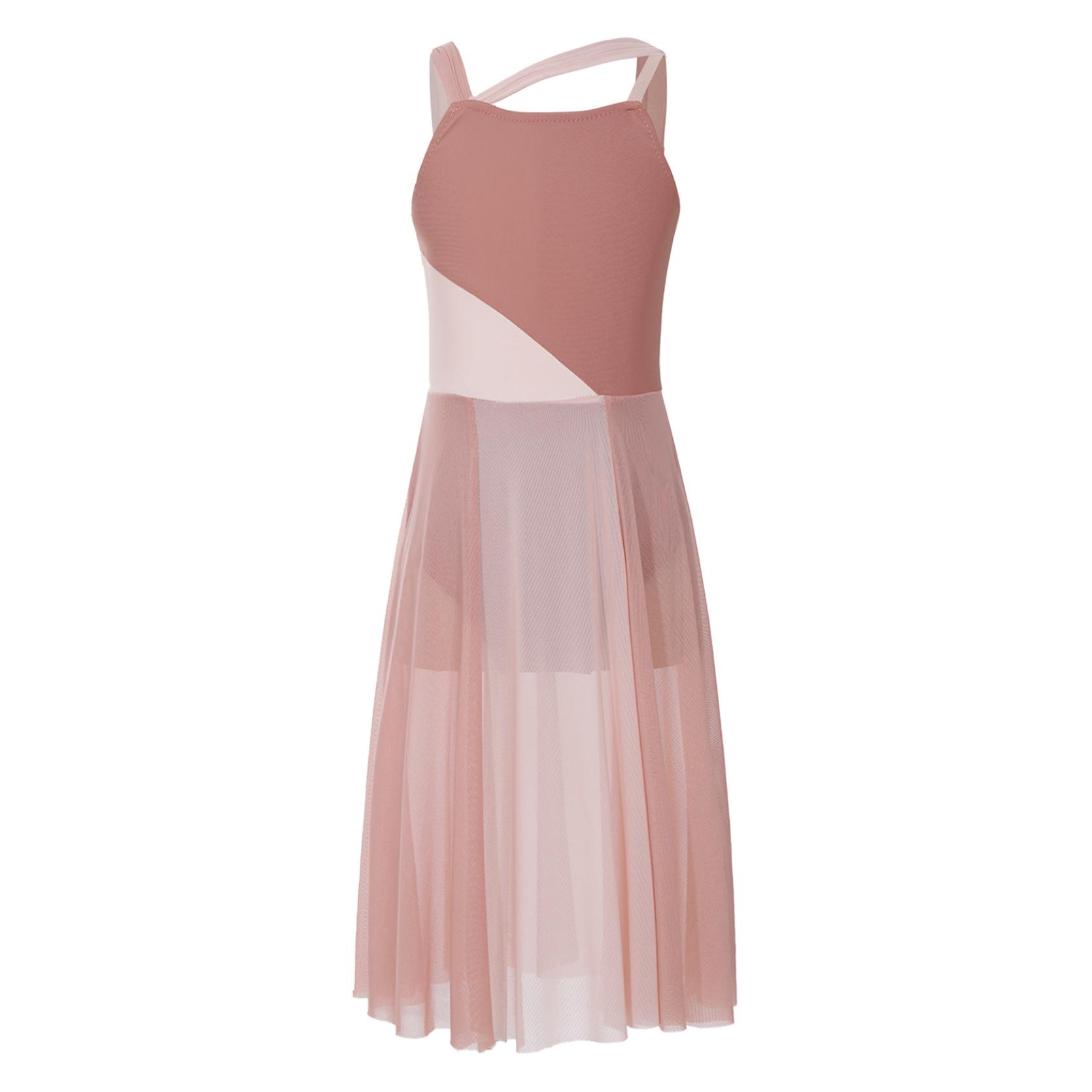 IEFiEL Lyrisch danskostuum voor meisjes, modern eigentijds balletdanskleding, spaghettibandje, chiffon turnpakje 13-14 Years lichtbruine kleur