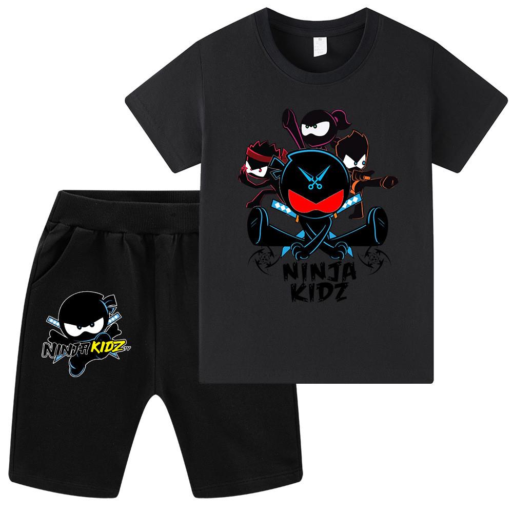 WA1170 Kids Girls Boys NINJA KIDZ Anime Print Short Sleeves Top Pants Sets 100cm