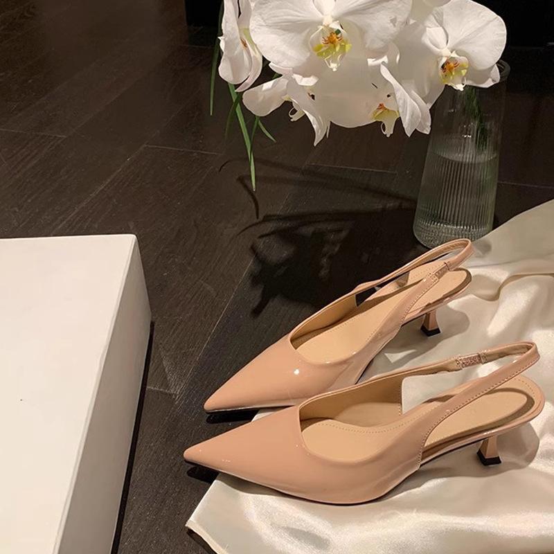 Deluna Daughter~ Temperament Small Pointed Head Shallow Mouth Empty Sandals Women's Thin Heel Leopard Cat and Single Shoe Women