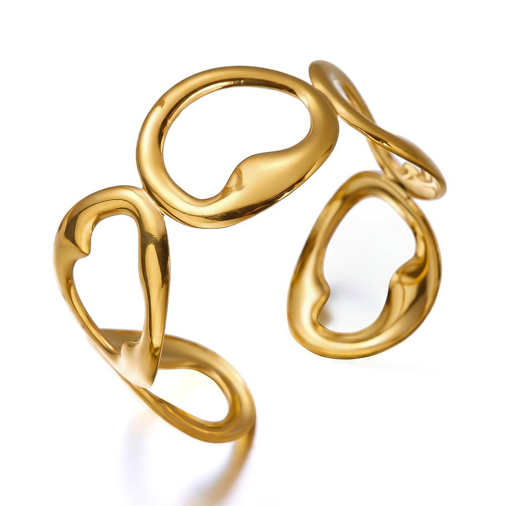 Fashion Vintage Flower Cuff Bracelet for Women Trendy Gold Color Metal Wide Flower Opening Bangles Charms Elegant Party Jewelry