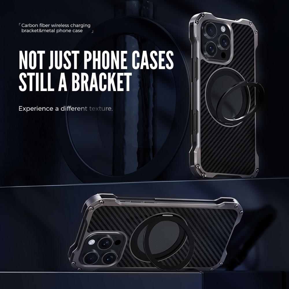 R-JUST RJ-51 For iPhone 16 Pro Max Case Compatible with MagSafe Kickstand PC+Aluminum Alloy Phone Cover