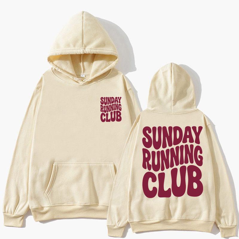 Sunday Running Club Graphic Hoodie Men Women Sporty Jogging Trendy Sweatshirt Oversized Fleece Casua Gifts