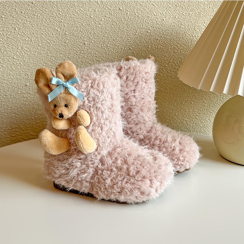 Korean Style Girls' Fashionable Fur Boots - Cute Princess Snow Boots with Soft Soles and Thick Warm Cotton