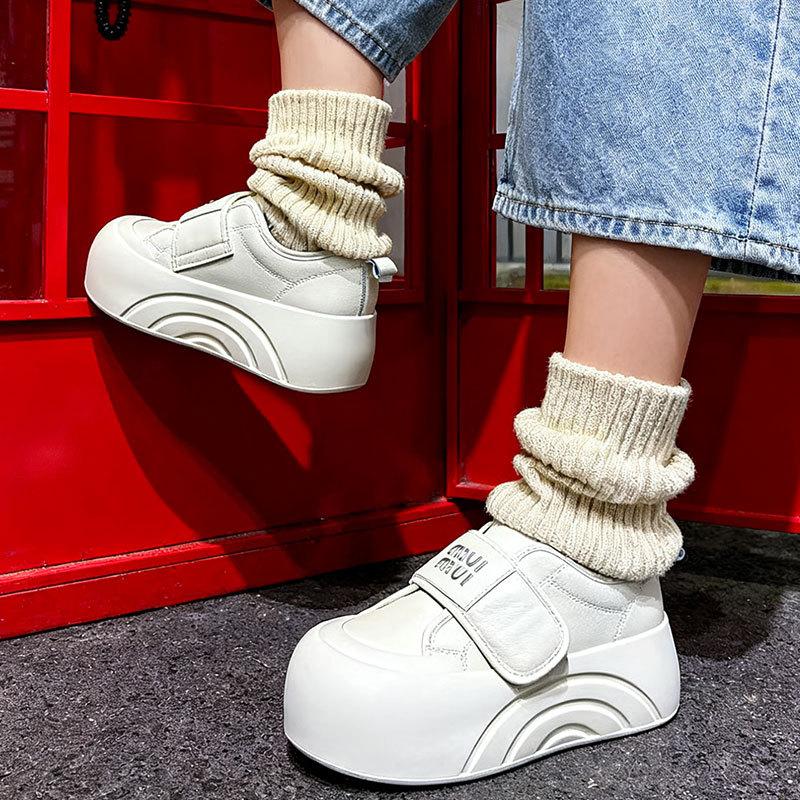 Ošklivě roztomilé dámské boty s velkou hlavou a silnou podrážkou, zvyšující výšku, nové podzimní všestranné sportovní a volnočasové boty na suchý zip pro ženy